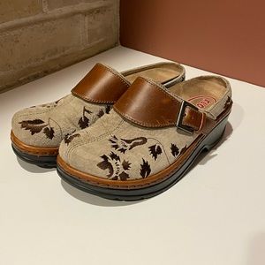 KLOGS Austin Women’s 7M Taupe Suede Tapestry Brown Leather Clog Mule